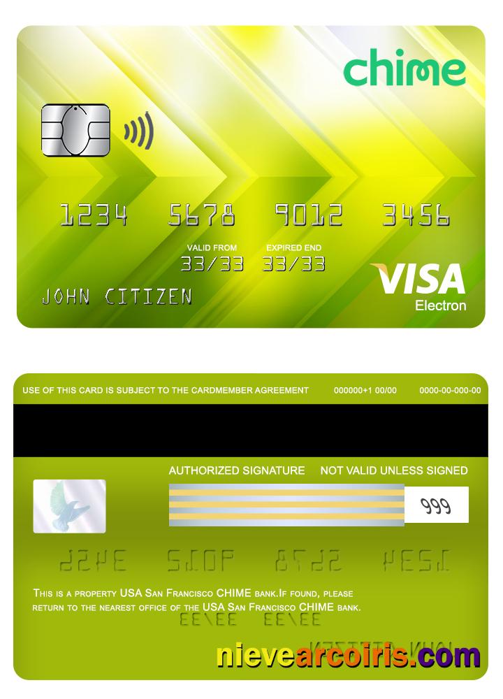 USA San Francisco CHIME bank visa electron card